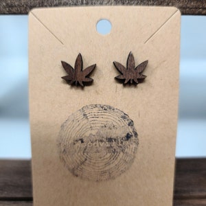 Handcrafted Walnut Hemp Earrings - studs - posts - 420 - Marijuana leaf