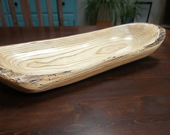 Natural handmade live edge wood bowl / Rustic wooden fruit bowl / Long wooden dough bowl / Ash wood bread bowl / Centerpiece bowl