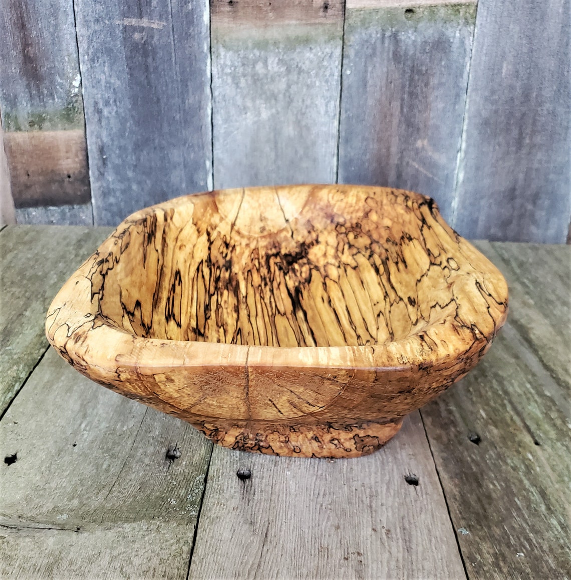 Handmade spalted maple wooden bowl / Rustic hand carved wood Etsy