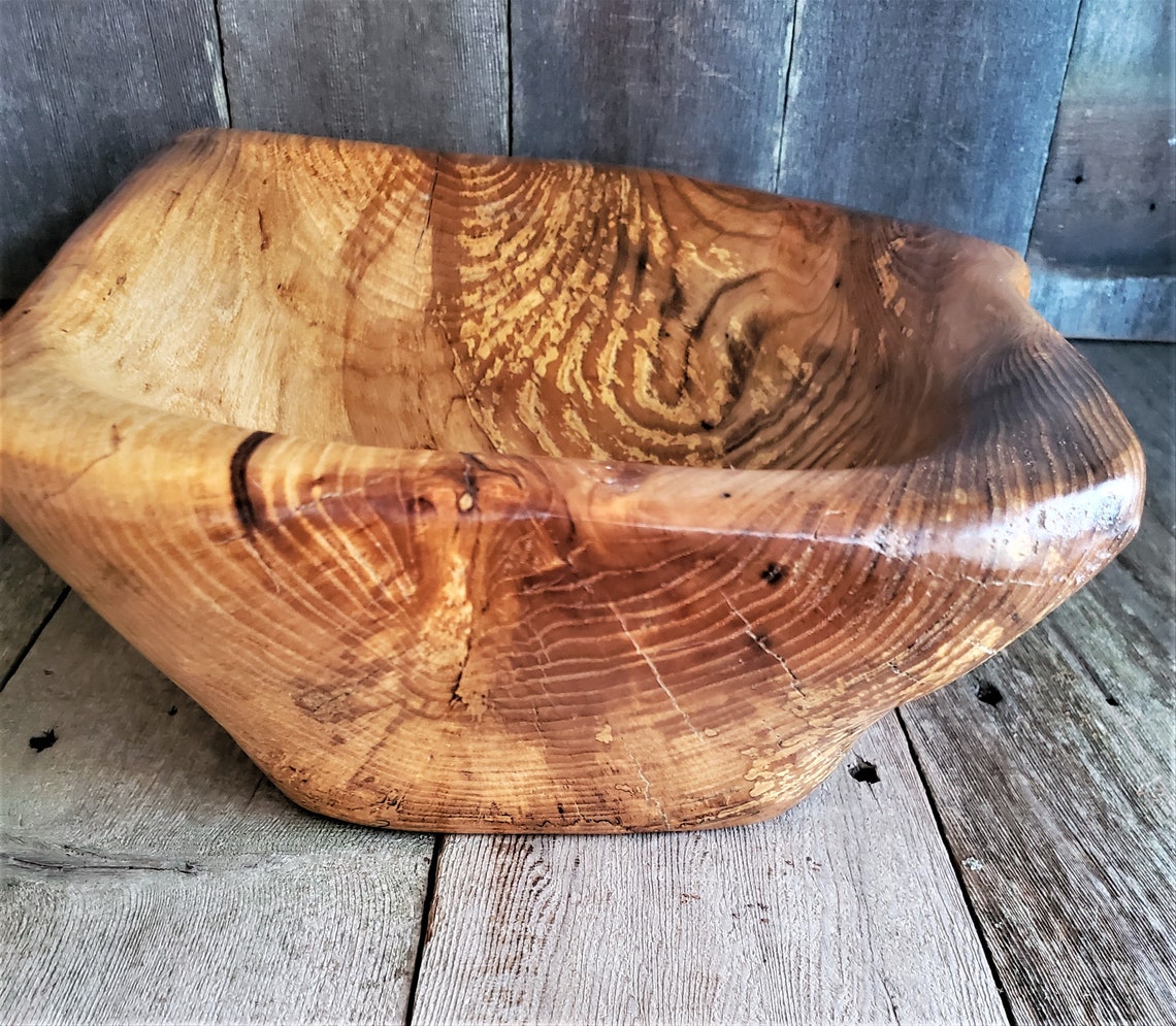 Large Handmade Spalted Ash Wood Bowl / Rustic Hand Carved Etsy