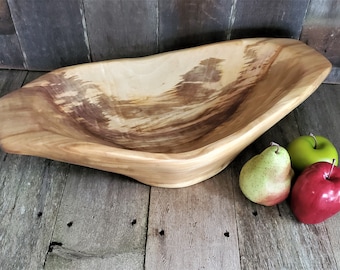 Beautifully spalted cottonwood bowl / Handmade rustic wooden fruit bowl / Large decorative hand carved wood bowl / 5th anniversary gift