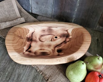 Handmade burnt oak wood bowl / Rustic hand carved wooden fruit bowl / Decorative wooden snack bowl / Key bowl