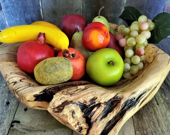 Handcrafted spalted maple wood bowl / Rustic hand carved wooden fruit bowl / Decorative catchall bowl / 5th anniversary gift