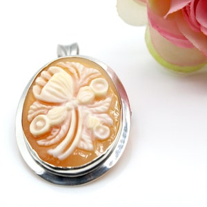 Cameo Pendant, Sterling Silver 925, Hand Shell Pendant, Art Carved Pendant, Italian Jewellery, Sardonyx shell Pendant, Birthstone Gift