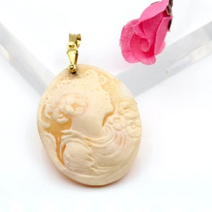Cameo Pendant, Gold Plated Sterling Silver 925, Handmade Pendant, Carved Art, Italian Jewellery, Sardonyx shell Pendant, Birthstone Gift