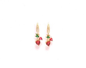Earrings - 18K Gold Cubic Zirconia Cherry Earrings