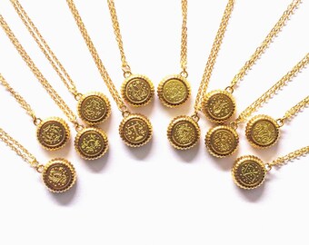 Necklaces - Zodiac Rune Round Pendant Necklaces