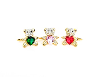 Rings - Micro Inlaid Zircon Bear Heart Rings