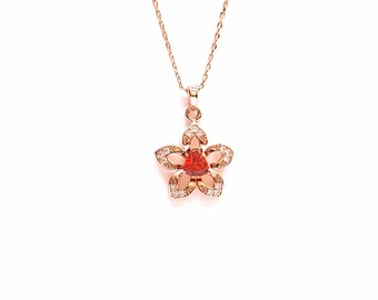Halskette - Rose Gold Zirkonia Blume Halskette