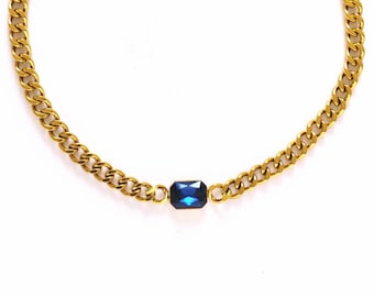 Necklace - Sapphire 18k Gold Curb Chain Necklace