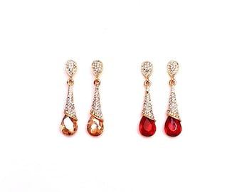 Earrings - 18K Gold Rhinestone Teardrop Earrings
