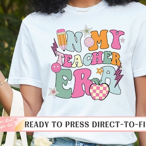 Teacher Direct to Film Transfers, Ready to Press, T-shirt Transfers, Heat Transfer, DTF Transfers, In My Teacher Era Retro Smiley Face Swift