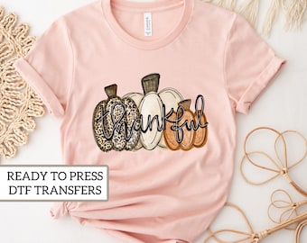 DTF Transfers, Ready to Press, T-shirt Transfers, Heat Transfer, Direct to Film, Fall DTF Transfers, Thankful Pumpkins, Leopard Pumpkin
