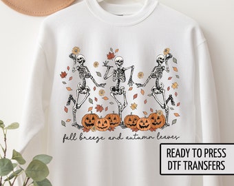 Fall Skeletons, Fall Breeze Autumn Leaves, DTF Transfers, Ready to Press, T-shirt Transfers, Heat Transfer, Fall Direct to Film