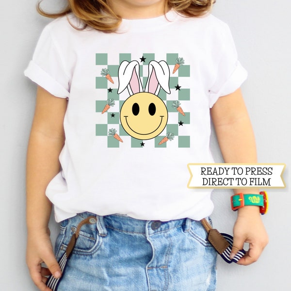 Easter DTF Transfer, Ready to Press, T-shirt Transfers, Heat Transfer, Easter Direct to Film, Checkered Easter Bunny, For Boys, Boy’s Easter