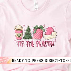 Pink Christmas Lattes DTF Transfers, Ready to Press, T-shirt Transfers, Heat Transfer, Direct to Film, Christmas Coffee