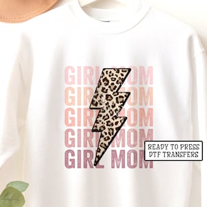Girl Mom Stacked Lightning DTF Transfers, Ready to Press, T-shirt Transfers, Heat Transfer, Direct to Film, Distressed Leopard Lightning