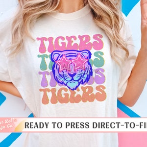 Tigers DTF Transfers, Ready to Press, T-shirt Transfers, Heat Transfer, Direct to Film, colorful Stacked Tigers, Football Transfers, Prints