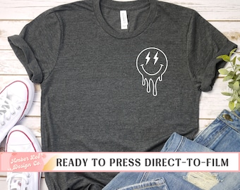 Overstimulated Mom’s Club DTF Transfers, Ready to Press, T-shirt Transfers, Heat Transfer, Direct to Film, Mom Mamma Smiley Face Lightning