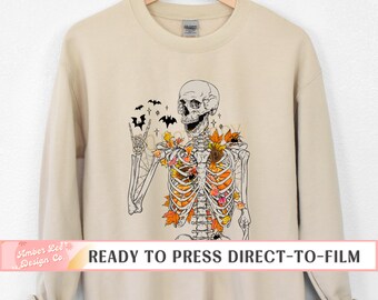 Fall Skeleton, Halloween Skeleton, DTF Transfers, Ready to Press, T-shirt Transfers, Heat Transfer, Direct to Film Prints, Sunflower Skull