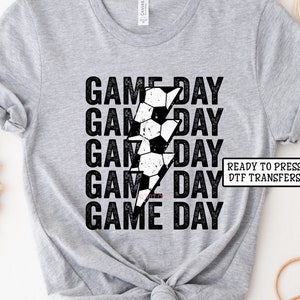 Soccer Game day DTF Transfers, Ready to Press, T-shirt Transfers, Heat Transfer, Direct to Film, Sports Transfers, Black and White Lightning