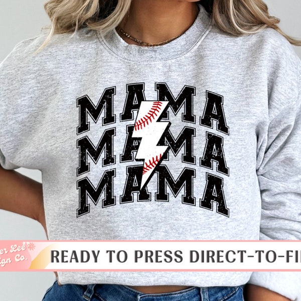 Baseball Mama Lightning Bolt, DTF Transfers, Ready to Press, T-shirt Transfers, Baseball Mom Direct to Film, DTF Transfers, Sports