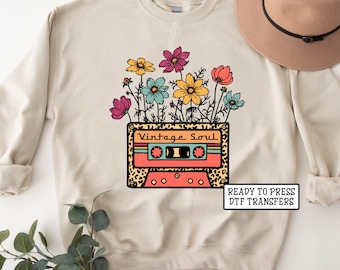 Vintage Soul Flower Cassette Tape DTF Transfers, Ready to Press, T-shirt Transfers, Heat Transfer, Direct to Film, Boho Vintage Hippie
