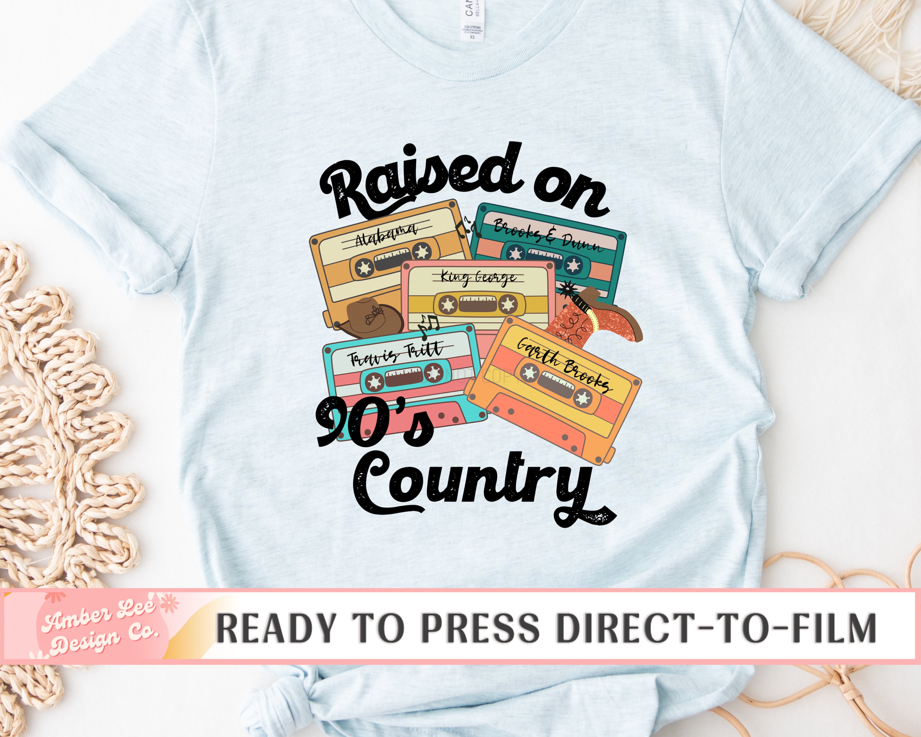 Raised on 90’s Country Cassette Tapes DTF Transfers, Ready to Press, T-shirt Transfers, Heat Transfer, Country Western Direct to Film