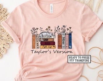 Taylor’s Version Books DTF Transfer, Ready to Press, T-shirt Transfers, Heat Transfer, Direct to Film, Full Color, Cat Books Swifty Reading