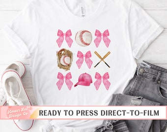 Baseball DTF Transfer, Ready to Press, T-shirt Transfers, Heat Transfer, Direct to Film, Baseball Bows, Coquette, Pink Bows, Baseball Mama