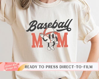 Baseball Mom DTF Transfers, Ready to Press, T-shirt Transfers, Heat Transfer, Direct to Film, Baseball DTF Transfers, Retro Character