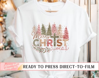 Christmas DTF Transfers, Ready to Press, T-shirt Transfers, Heat Transfer, Direct to Film, Pink Christmas Trees, Merry Christmas