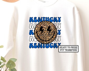 Kentucky DTF Transfers, Ready to Press, T-shirt Transfers, Heat Transfer, Direct to Film, Fall DTF Transfers, Football, Leopard Smiley Face