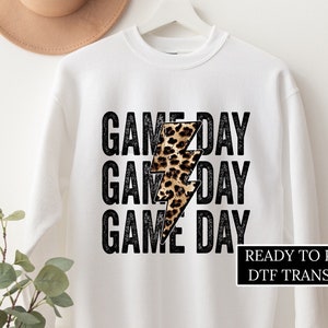 Game Day Leopard Lightning Bolt DTF Transfers, Ready to Press, T-shirt Transfers, Heat Transfer, Direct to Film, Sports Transfers