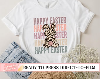 Happy Easter Stacked DTF Transfer, Ready to Press, T-shirt Transfers, Heat Transfer, Easter Direct to Film, Bunny Ears, Spring