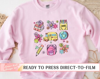 Back to School DTF Transfers, Ready to Press, T-shirt Transfers, Heat Transfer, Teacher Direct to Film, Teacher, Bus,