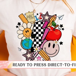 Teacher Direct to Film, DTF Transfers, Ready to Press, T-shirt Transfers, Heat Transfer, Back to School Collage, Lightning, Apple Pencil