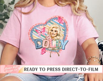 Country DTF Transfers, Ready to Press, T-shirt Transfers, Heat Transfer, Direct to Film, Country Music, Dolly, Pink Heart, Nashville