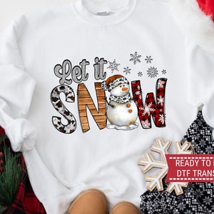 Let it Snow Snowman Christmas DTF Transfers, Ready to Press, T-shirt Transfers, Heat Transfer, Direct to Film, Snowflake, Glitter Sparkle