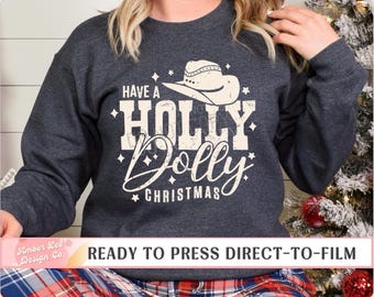 Christmas Direct to Film Transfers, DTF Transfers, Ready to Press, T-shirt Transfer, Heat Transfer, Holy Dolly Christmas