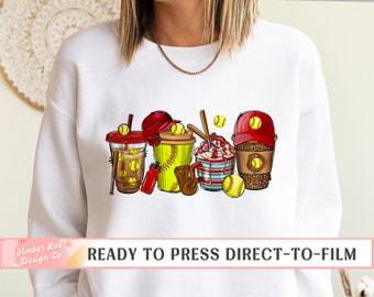 Softball Lattes DTF Transfers, Ready to Press, T-shirt Transfers, Heat Transfer, Direct to Film, Softball Coffee, Sports, Softball Mama