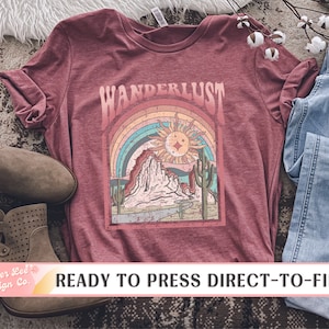 Wanderlust DTF Transfer, Ready to Press, T-shirt Transfers, Heat Transfer, Direct to Film Ready to Ship, Boho Retro Vintage Screens