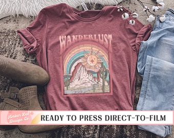 Wanderlust DTF Transfer, Ready to Press, T-shirt Transfers, Heat Transfer, Direct to Film Ready to Ship, Boho Retro Vintage Screens