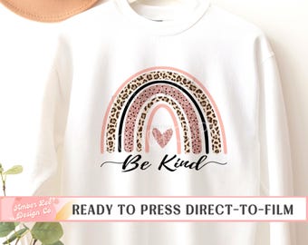 Be Kind Rainbow DTF Transfers, Ready to Press, T-shirt Transfers, Heat Transfer, Direct to Film, Pink Glitter Rainbow, Positivity, Spring