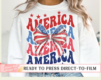 4th of July Bow, DTF Transfers Ready to Press, T-shirt Transfers, Direct to Film Heat Transfer, America, USA, Ready to Ship, Red White Blue