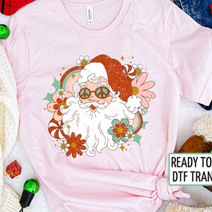 Hippie Santa DTF Transfer, Ready to Press, T-shirt Transfers, Heat Transfer, Direct to Film, Christmas DTF Transfers, Retro Christmas Flower