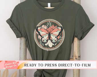 DTF Transfers, Ready to Press, T-shirt Transfers, Heat Transfer, Direct to Film, Full Color, Retro Butterfly, Vintage Summer, Spring