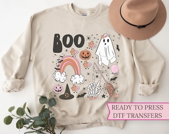 DTF Transfers, Ready to Press, T-shirt Transfers, Heat Transfer, Direct to Film, Fall DTF Transfers, Halloween Boo Ghost Retro Pink
