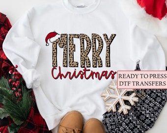 Leopard Merry Christmas DTF Transfers, Ready to Press, T-shirt Transfers, Heat Transfer, Direct to Film, Fall DTF Transfers, Christmas