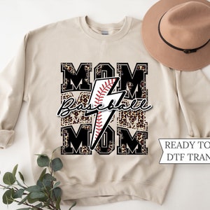 Baseball Mom Leopard Lightning Bolt, DTF Transfers, Ready to Press, T-shirt Transfers, Heat Transfer, Direct to Film, DTF Transfers, Sports